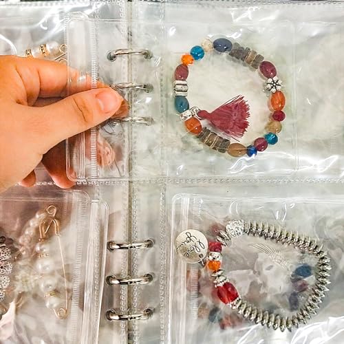 LingLingo Earring Organizer Travel Jewelry Case Container Transparent Jewelry Storage Book Bag for Ring, Necklace, Bracelets, Stud (48 Grids + 48 Large Thicken PVC Zipper Bags) - Image 3