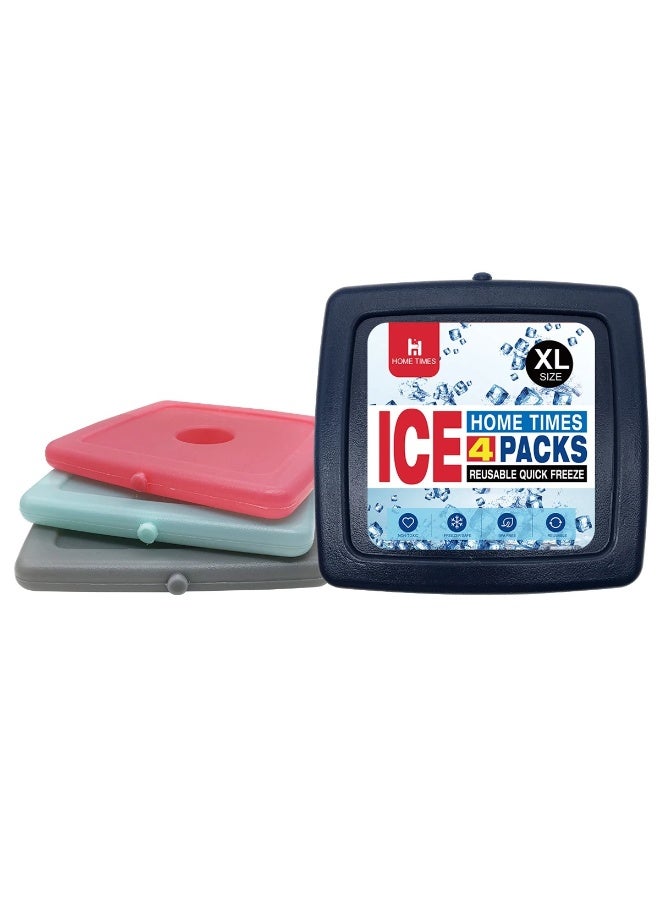 Home Times عبوات ثلج قابلة لإعادة الاستخدام لحقائب الغداء والمبردات - عبوات تجميد أصلية للمبردات والشواطئ والتخييم (طقم من 4 قطع) - Image 2