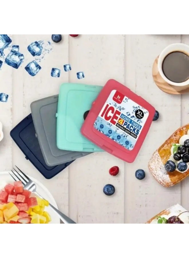 Home Times عبوات ثلج قابلة لإعادة الاستخدام لحقائب الغداء والمبردات - عبوات تجميد أصلية للمبردات والشواطئ والتخييم (طقم من 4 قطع) - Image 3