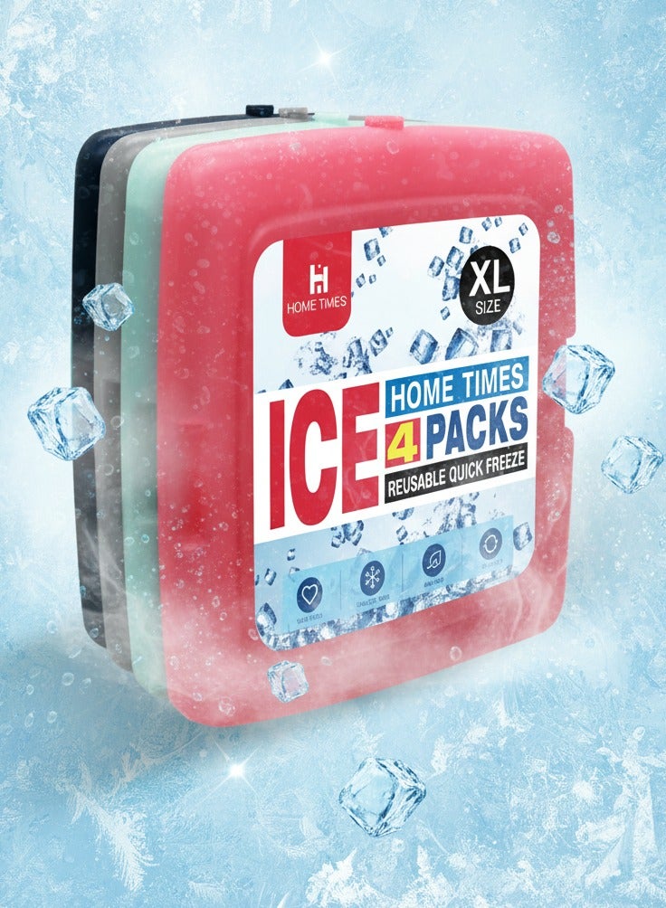 Home Times عبوات ثلج قابلة لإعادة الاستخدام لحقائب الغداء والمبردات - عبوات تجميد أصلية للمبردات والشواطئ والتخييم (طقم من 4 قطع) - Image 1