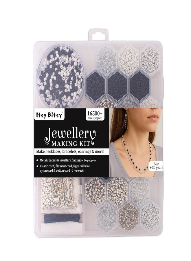 itsy-bitsy Itsy Bitsy My Beads Studio Jewellery Making Kit Black & White Assorted Craft Beads Organised Box DIY Bracelet Set, Jewellery Making kit DIY Beads Craft Set - Image 1