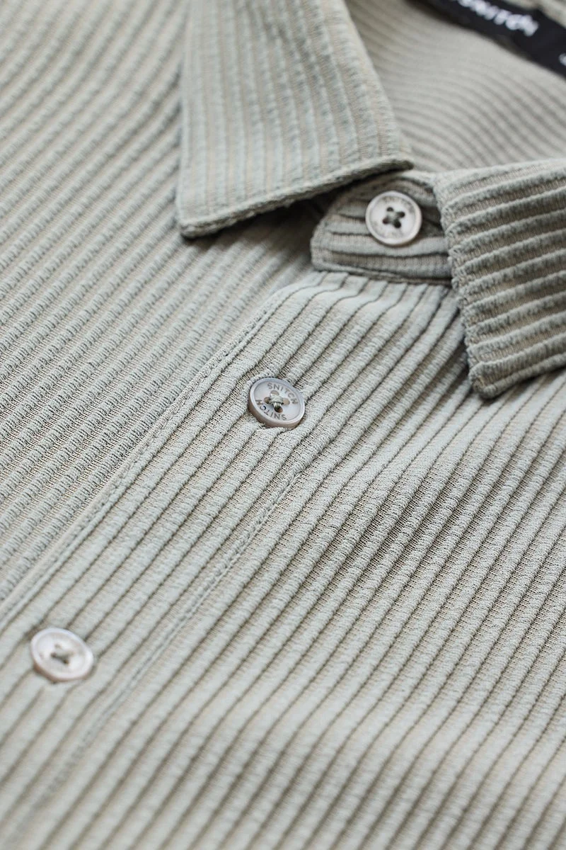 SNITCH Sage Green Ribbed Long Sleeve Slim Fit Shirt