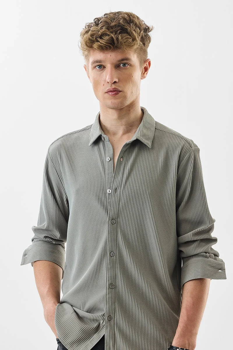 SNITCH Sage Green Ribbed Long Sleeve Slim Fit Shirt