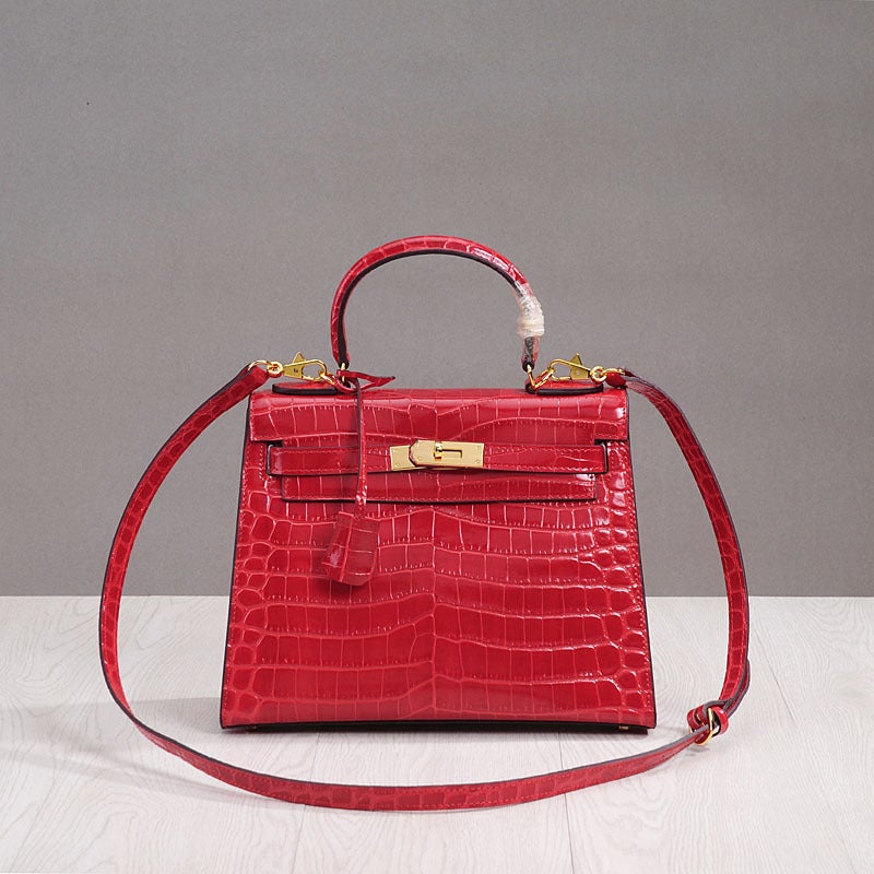 New Style Leather Bag Fashion Cowhide Women'S Bag Platinum Portable Crossbody Shoulder Bag Kelly Crocodile Pattern - Image 2