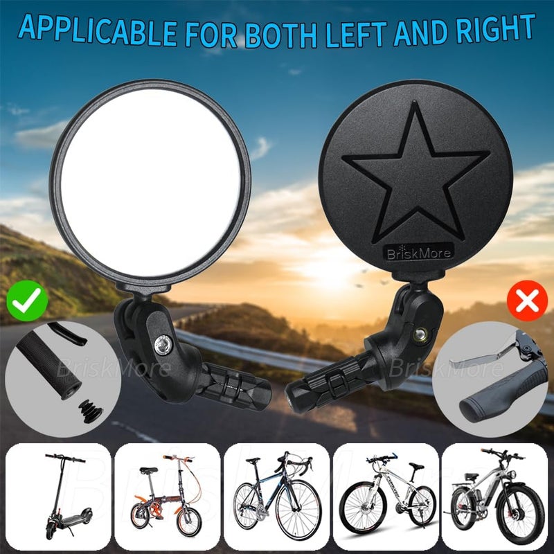 BriskMore Bike Handlebar Mirror,HD Glass Convex Lens Bicycle Rearview Mirror,2PCS Cycling Rear View Mirror, Adjustable Handlebar Wider View Bicycle Mirror for Scooter Road Mountain Bikes - Image 2