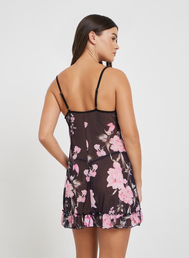 ستايلي بيبي دول بطبعة زهور وحافة كشكش مع سروال داخلي - Image 5