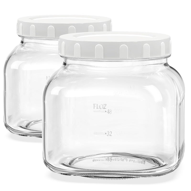 Folinstall 81 Oz/0.6 Gallon Airtight Glass Jar with Lids  Wide Mouth Half Gallon Mason Jar for Pickle  Cookie  Kombucha  Flour  Sugar. Set of 2 Large Pickle Jar with 2 Scale Marks - Image 1