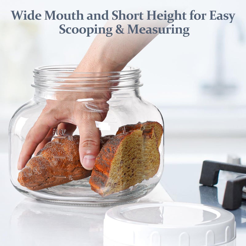 Folinstall 81 Oz/0.6 Gallon Airtight Glass Jar with Lids  Wide Mouth Half Gallon Mason Jar for Pickle  Cookie  Kombucha  Flour  Sugar. Set of 2 Large Pickle Jar with 2 Scale Marks - Image 2