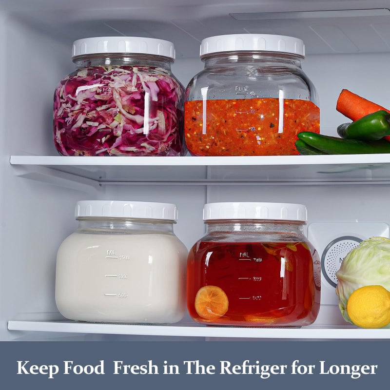 Folinstall 81 Oz/0.6 Gallon Airtight Glass Jar with Lids  Wide Mouth Half Gallon Mason Jar for Pickle  Cookie  Kombucha  Flour  Sugar. Set of 2 Large Pickle Jar with 2 Scale Marks - Image 5