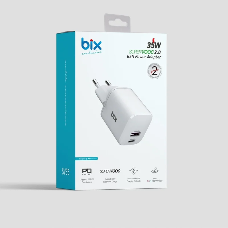 Bix - Invalid brand SV35 Gan 33W USB-A SuperVOOC 2.0 + 35W PD Type-C Input Dual Port, Oppo Reno 7/6/X3/Find X5/Find N/K10 Pro/A96, Realme GT/GT2/GT NEO/Q3/Q5 Compatible with Samsung and More