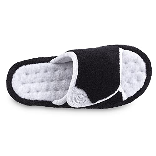 isotoner Women's Indoor/Outdoor Slip-on Adjustable Terry Spa Slide Slippers with Memory Foam Comfort, Black, 8.5-9 - Image 3