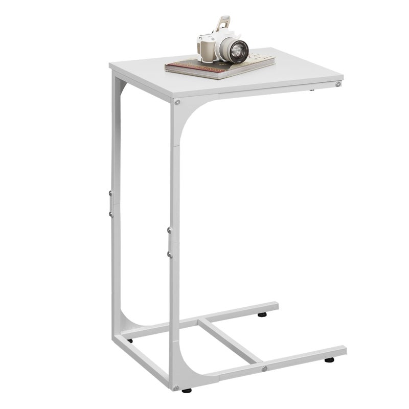 WLIVE C Shaped End Table Small Couch Side Tables with Metal Frame Sofa Table TV Tray for Living Room Bedroom White