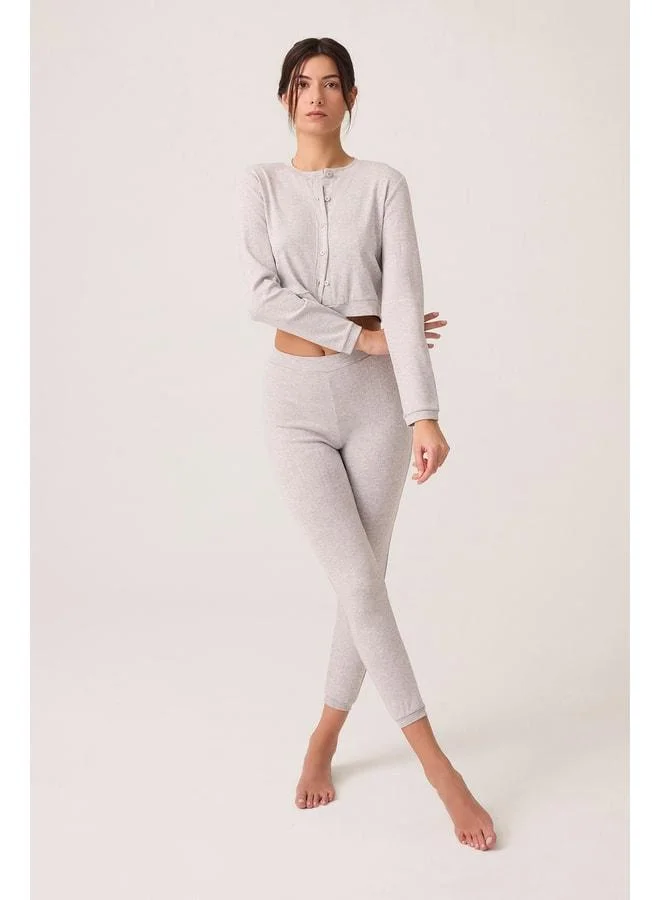 Los Ojos x Ece Gray Mélange Checkered Textured Buttoned Pajama Set Pointelle PJ.
