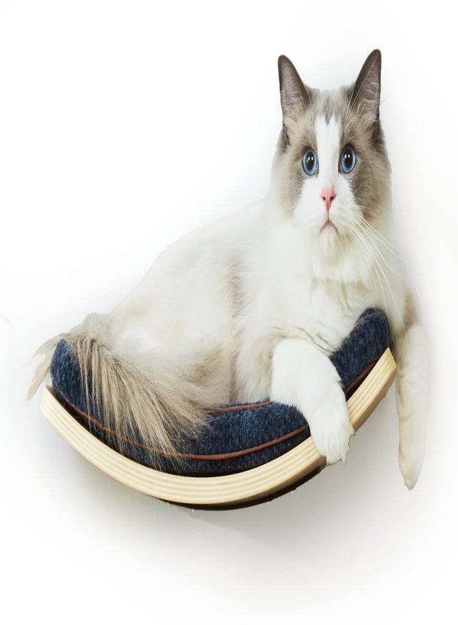 LIORCE Cat Shelf with Comfortable Cushion - Curved Cat Shelves and Perches for Wall (Medium Size) - Wall Mounted Cats Furniture for Sleeping, Playing, Climbing, and Lounging - Image 1