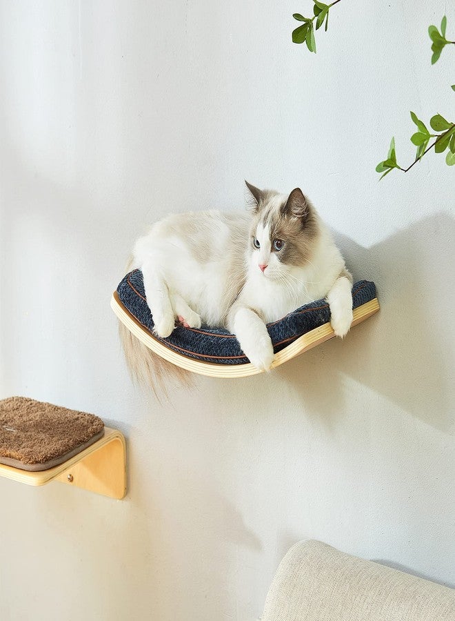 LIORCE Cat Shelf with Comfortable Cushion - Curved Cat Shelves and Perches for Wall (Medium Size) - Wall Mounted Cats Furniture for Sleeping, Playing, Climbing, and Lounging - Image 5
