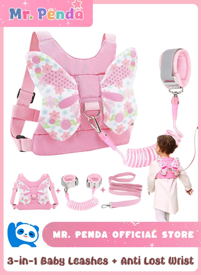 Mr. Penda Toddler Butterfly Leash 3 in 1 Anti-Lost Wrist Strap Reflective Wrist Link for Kids Infants Children Outdoor Activities Shopping Pink - Image 1