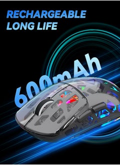 UCHUANG Wireless Gaming Mouse ,Tri-Mode PC Gaming Mice 2.4G/Bluetooth/Wired,Noiseless Mouse RGB Backlit,Transparent Shell, Multimedia Side Keys,5-Speed DPI (1200-3600),for Win/MAC,Grey  - Image 2