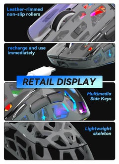 UCHUANG Wireless Gaming Mouse ,Tri-Mode PC Gaming Mice 2.4G/Bluetooth/Wired,Noiseless Mouse RGB Backlit,Transparent Shell, Multimedia Side Keys,5-Speed DPI (1200-3600),for Win/MAC,Grey  - Image 4