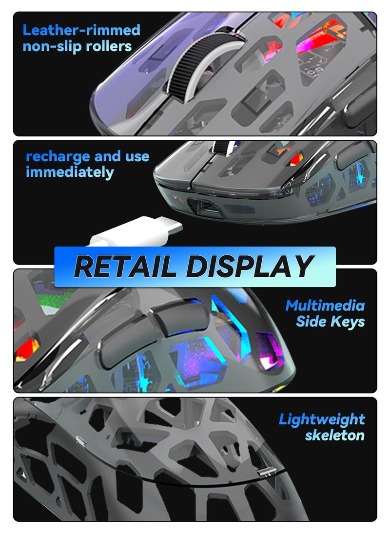UCHUANG - Wireless Gaming Mouse ,Tri-Mode PC Gaming Mice 2.4G/Bluetooth/Wired,Noiseless Mouse RGB Backlit,Transparent Shell, Multimedia Side Keys,5-Speed DPI (1200-3600),for Win/MAC,Grey - Image 1