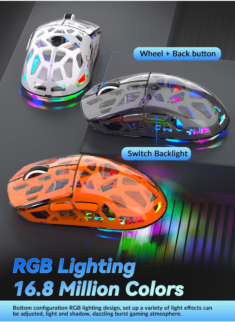 UCHUANG - Wireless Gaming Mouse ,Tri-Mode PC Gaming Mice 2.4G/Bluetooth/Wired,Noiseless Mouse RGB Backlit,Transparent Shell, Multimedia Side Keys,5-Speed DPI (1200-3600),for Win/MAC,Grey - Image 1