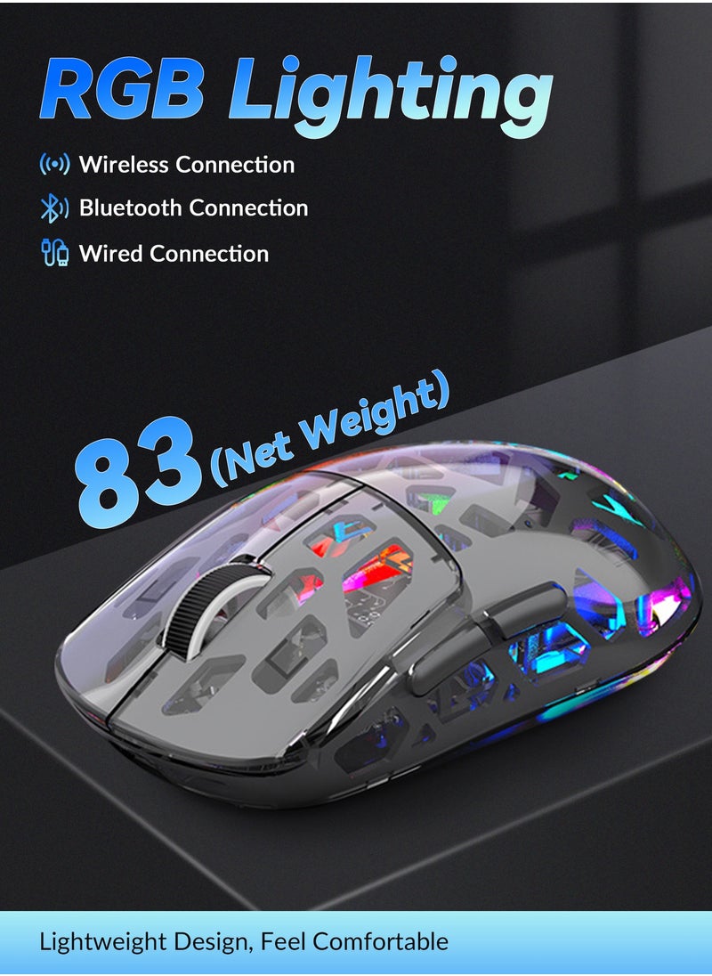 UCHUANG - Wireless Gaming Mouse ,Tri-Mode PC Gaming Mice 2.4G/Bluetooth/Wired,Noiseless Mouse RGB Backlit,Transparent Shell, Multimedia Side Keys,5-Speed DPI (1200-3600),for Win/MAC,Grey - Image 1