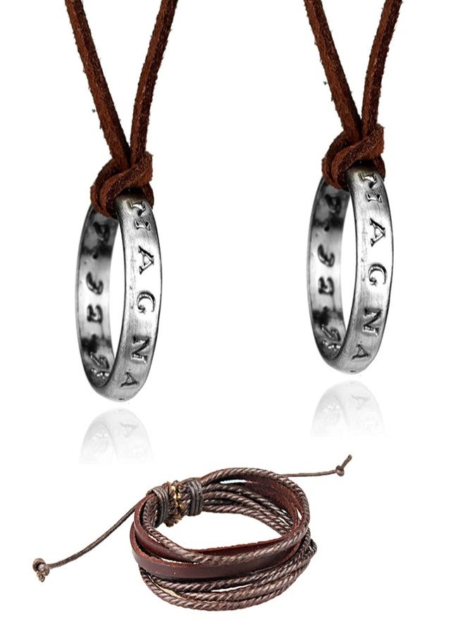 Youu UoYu 3 pcs Uncharted Drake Ring Necklace Unisex Multilayer Leather Adjustable Bracelet Cuff Wrap Multicolor Rope Wristband - Image 1