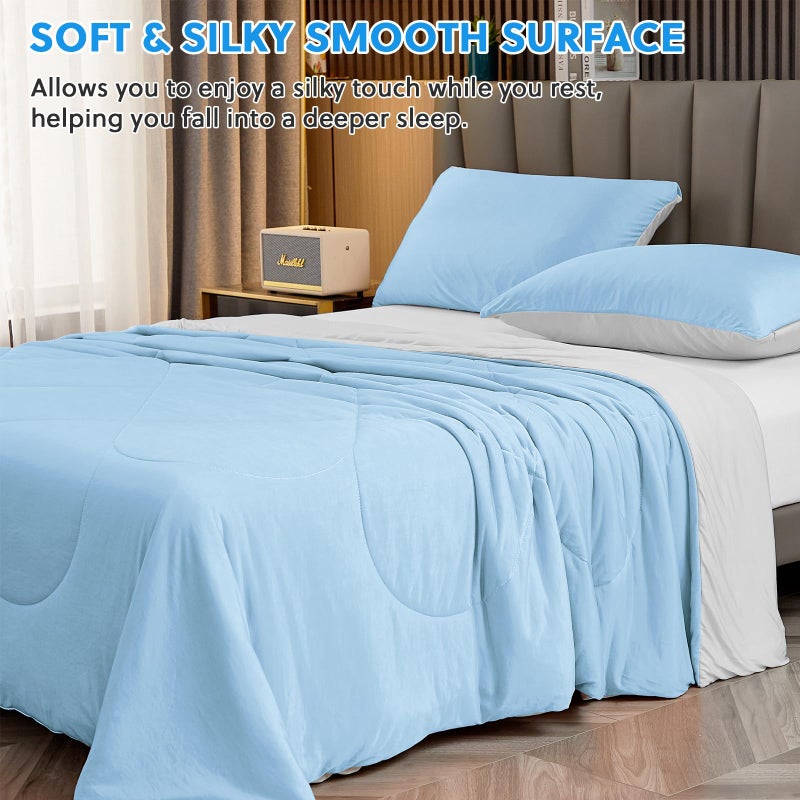 HOMFINE Cooling Comforter Japanese Double-Sided Arc-Chill Cold Tech Fabric Cooling Blanket for Night Sweats Hot Sleepers, Q-Max 0.45 Soft Breathable Silk Smooth Lightweight Blue Summer Comforter King - Image 4