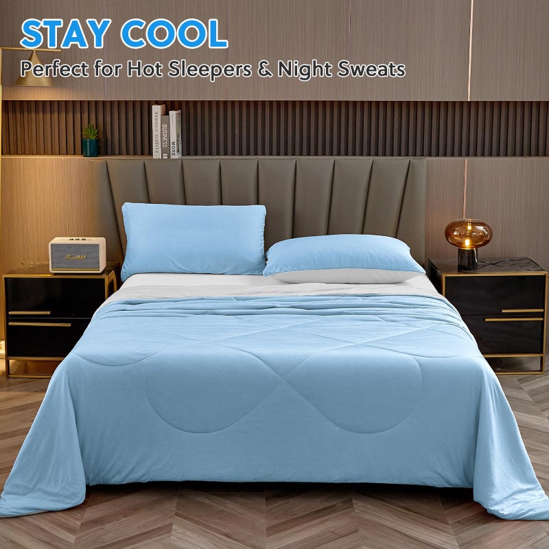 HOMFINE Cooling Comforter Japanese Double-Sided Arc-Chill Cold Tech Fabric Cooling Blanket for Night Sweats Hot Sleepers, Q-Max 0.45 Soft Breathable Silk Smooth Lightweight Blue Summer Comforter King - Image 5