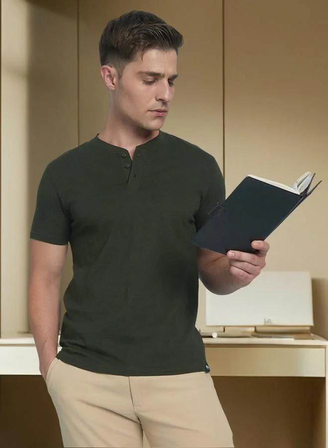 Dennis Lingo Dennis lingo Buttoned Round Neck Pure Cotton T-Shirt