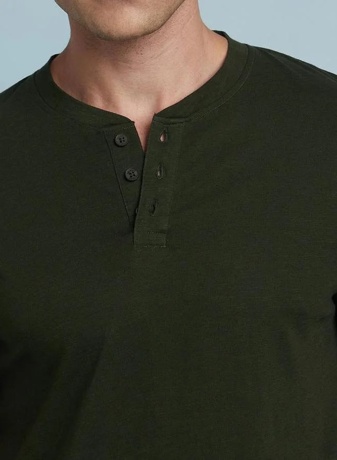 Dennis Lingo Dennis lingo Buttoned Round Neck Pure Cotton T-Shirt