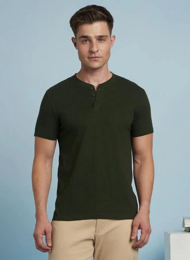 Dennis Lingo Dennis lingo Buttoned Round Neck Pure Cotton T-Shirt