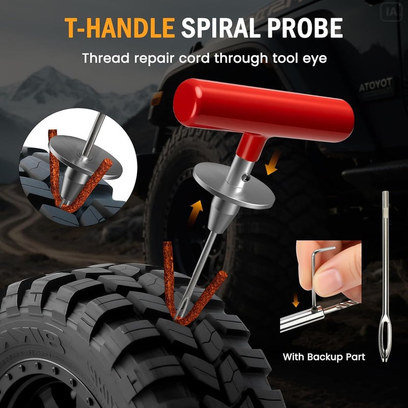 ORCISH Tire Repair Kit, 98 PCS Professional Heavy Duty Tire Plug Kit, Tire Patch Kit for Fix a Flat, Tubeless Tire Puncture Change Tool Kit for Car, Motorcycle, Truck, ATV, Tractor, RV, SUV, Trailer - Image 5