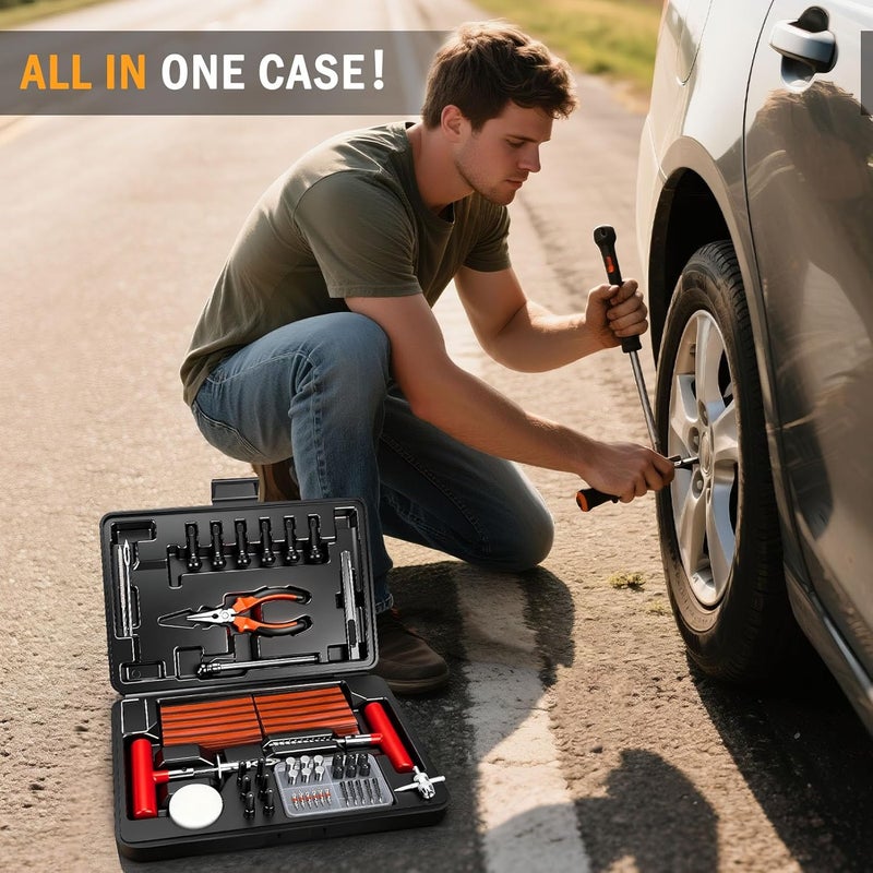 ORCISH Tire Repair Kit, 98 PCS Professional Heavy Duty Tire Plug Kit, Tire Patch Kit for Fix a Flat, Tubeless Tire Puncture Change Tool Kit for Car, Motorcycle, Truck, ATV, Tractor, RV, SUV, Trailer - Image 2