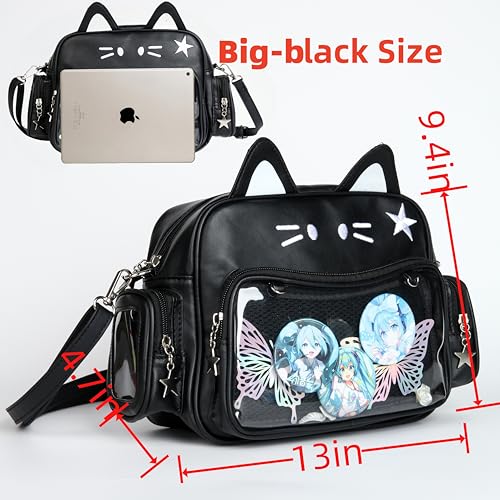 Vobomo Cat Ita Bag Pin Display Kawaii Backpack for School PU Shoulder Crossbody Bag for Girls Y2k Purse with Insert (Black) - Image 5