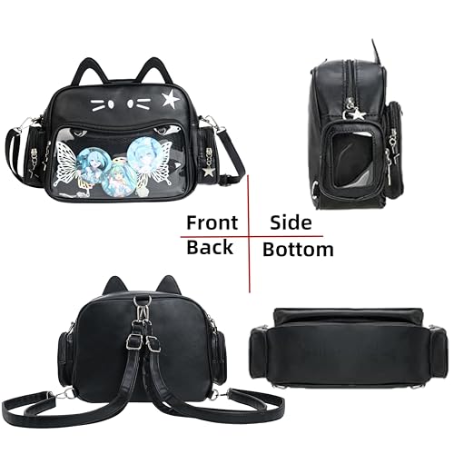 Vobomo Cat Ita Bag Pin Display Kawaii Backpack for School PU Shoulder Crossbody Bag for Girls Y2k Purse with Insert (Black) - Image 3