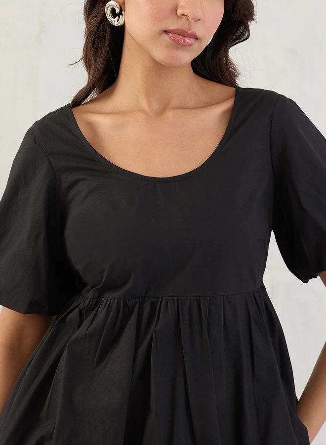 Femmella Femmella Black Poplin Peplum Hem Top