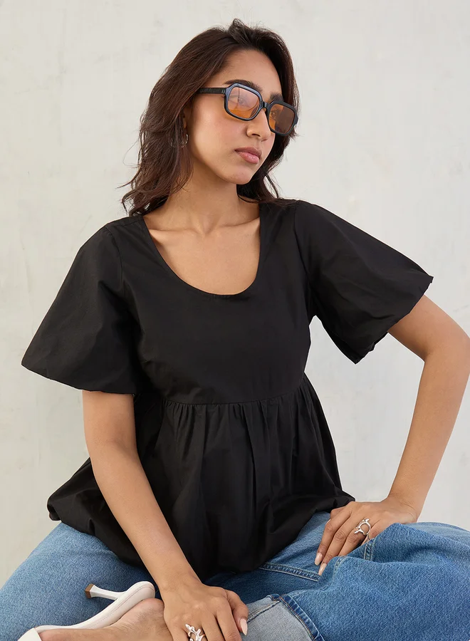 Femmella Femmella Black Poplin Peplum Hem Top