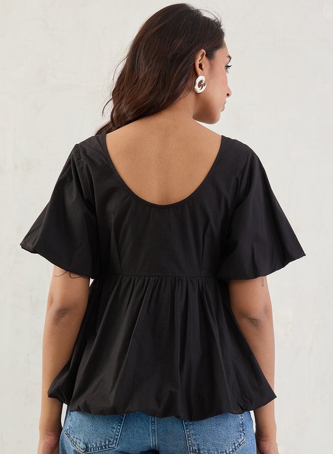 Femmella Black Poplin Peplum Hem Top - Image 2