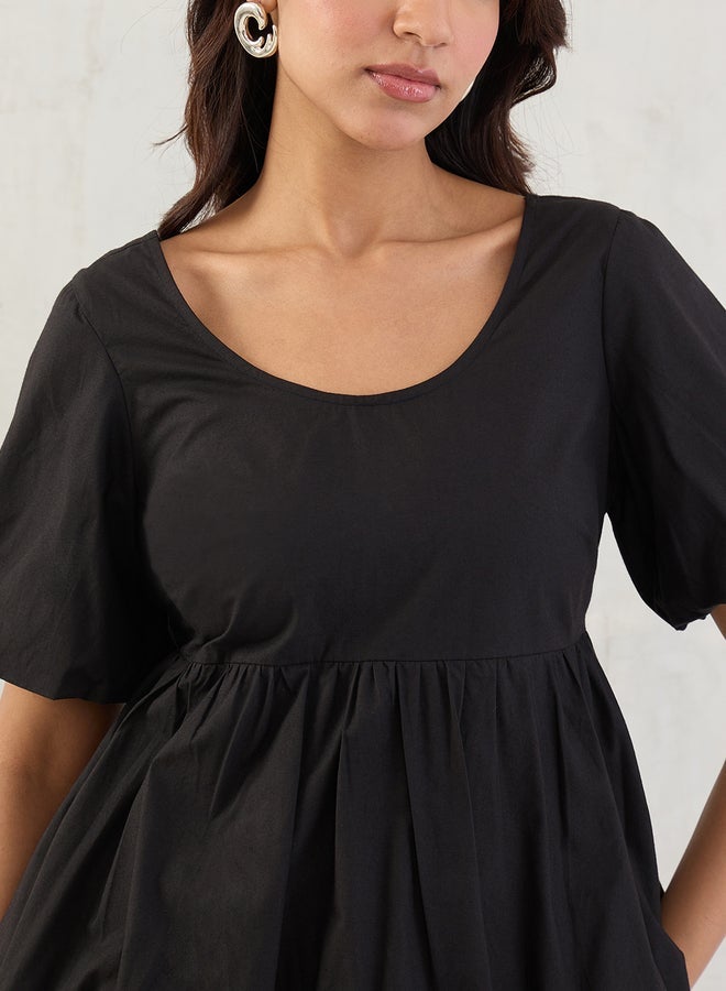 Femmella Black Poplin Peplum Hem Top - Image 4