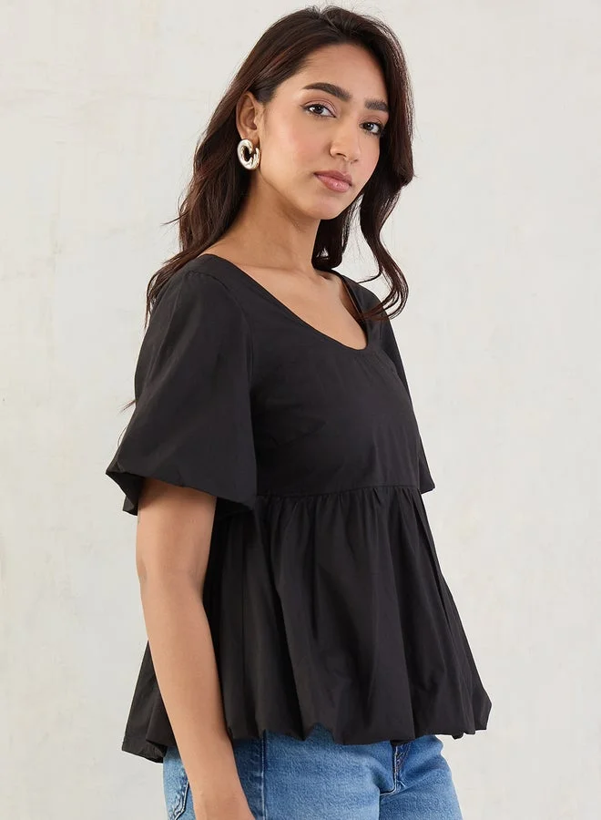 Femmella  Femmella Black Poplin Peplum Hem Top for Women | Best Price UAE