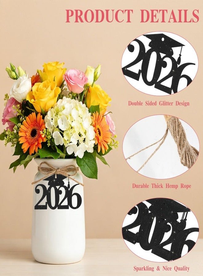 Libemskix 24 Pcs Glitter 2026 Cutouts Tags, Black Double Sided 2026 Graduation Cap Cutouts Tags Decorations Class of 2026 Graduation Centerpieces 2026 Grad Cap Tags for Tables Vase Mason Jar Party Decorations - Image 4