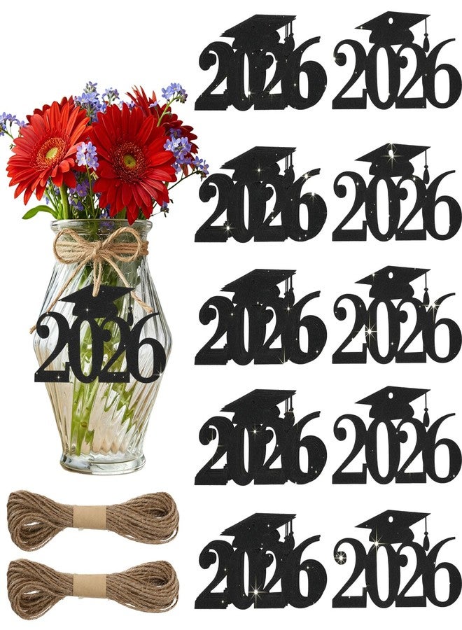 Libemskix 24 Pcs Glitter 2026 Cutouts Tags, Black Double Sided 2026 Graduation Cap Cutouts Tags Decorations Class of 2026 Graduation Centerpieces 2026 Grad Cap Tags for Tables Vase Mason Jar Party Decorations - Image 1