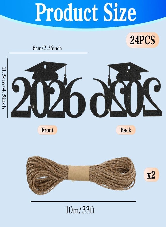Libemskix 24 Pcs Glitter 2026 Cutouts Tags, Black Double Sided 2026 Graduation Cap Cutouts Tags Decorations Class of 2026 Graduation Centerpieces 2026 Grad Cap Tags for Tables Vase Mason Jar Party Decorations - Image 3