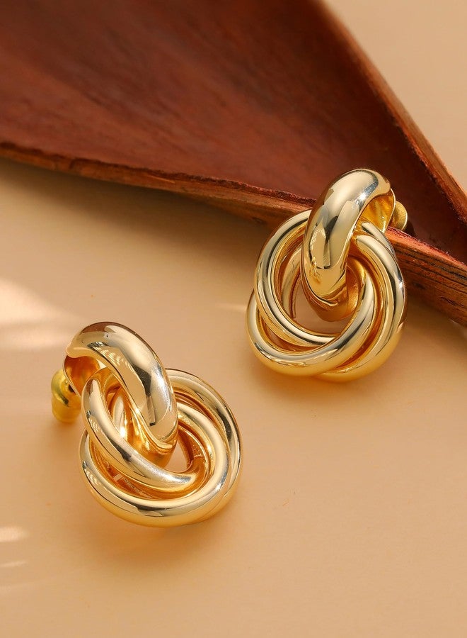 sailimue 14K Gold Plated Knot Statement Earrings for Women Hypoallergenic Chunky Drop Dangle Earrings - Lightweight Fashion Accessories Gold Jewelry Gifts for Womens Trendy, Metal, Cubic Zirconia - Image 2