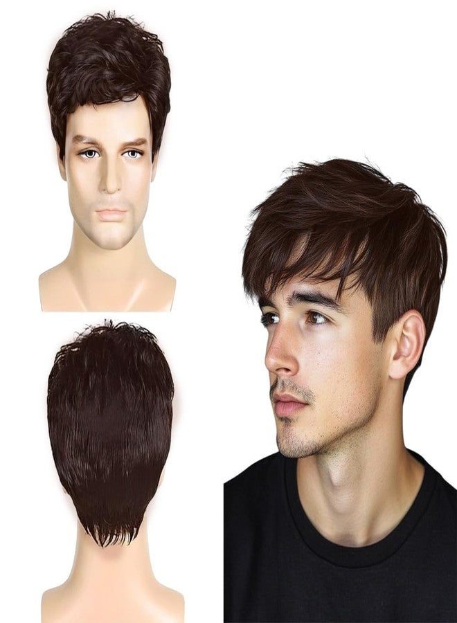 Pinaka Men's Full Head Wigs Natural Look Wig For Boys Old Middle Age Mature Short Fathers Wig Natural Hairs (Brown) - Image 1