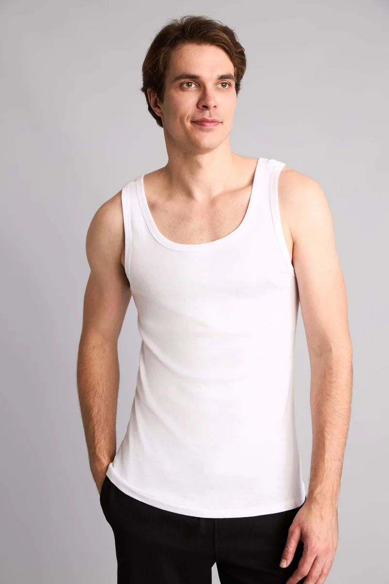 Defacto  Slim Fit 100% Cotton Ribana 2 piece Tank Top for Men | Best Price UAE
