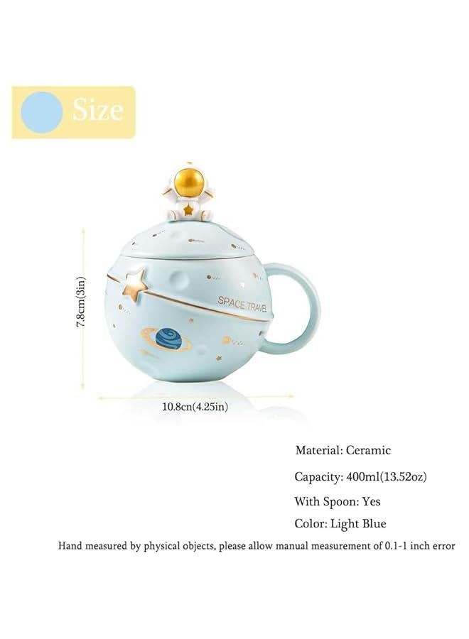 هوكور TRASSLE Cute Space Ceramic Mug,Kawaii Astronaut Coffee Cup, Funny Mugs with Lid and Spoon, Personalised Cups for Coffee, Tea and Milk, Birthday Gifts for Women/Kids (Light Blue) - Image 5