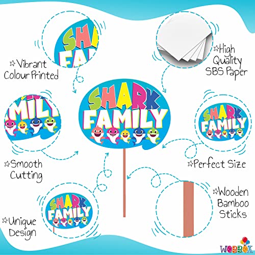 WOBBOX Happy Birthday Baby Shark Theme Photo Booth Party Props Blue & Yellow Color, Birthday Party Deocration Items, Party Decoration Item (13 Pcs) - Image 4