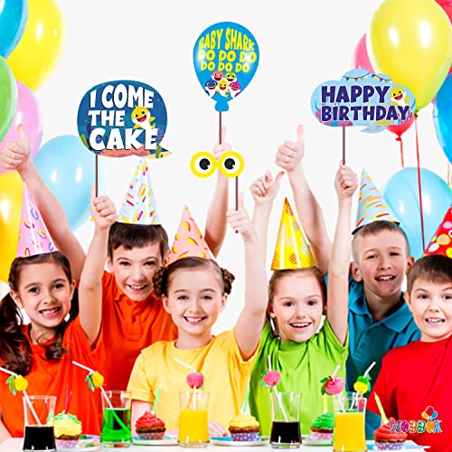 WOBBOX Happy Birthday Baby Shark Theme Photo Booth Party Props Blue & Yellow Color, Birthday Party Deocration Items, Party Decoration Item (13 Pcs) - Image 5