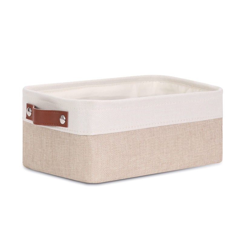 DULLEMELO Small Collapsible Fabric Basket for Organizing Shelves Closets Laundry Nursery Decorative Gift Basket WhiteKhaki